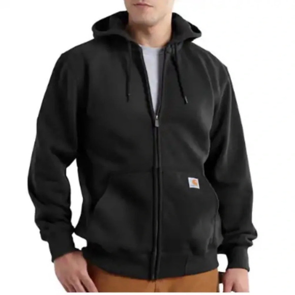 CARHARTT Monogrammed Rain Defender Heavyweight Full Zip Hoodie in Black